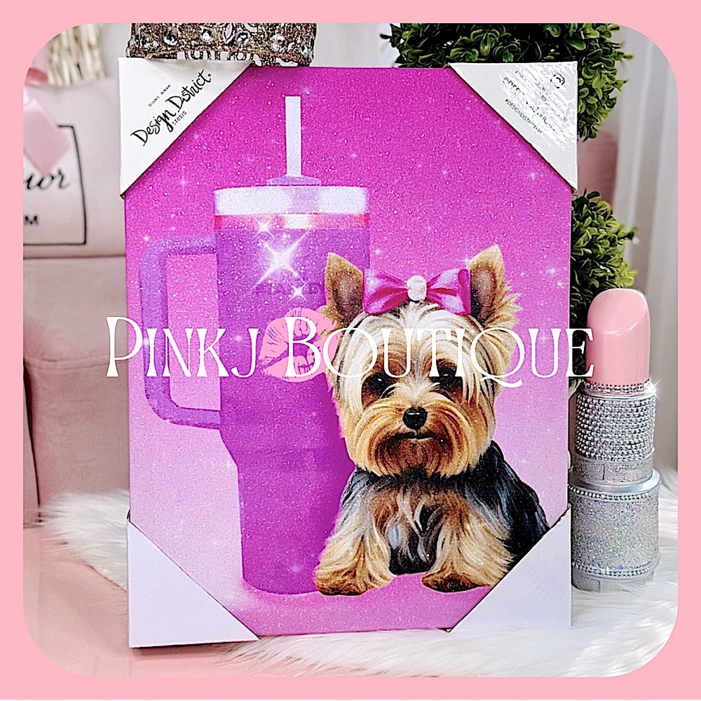 💗{Design District} Adorable Pink {Yorkie Stanley} Canvas Wall Art | Glam Decor!